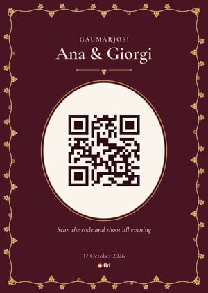 A Firi table card with a QR code: “Supra” style on “Saperavi” paper